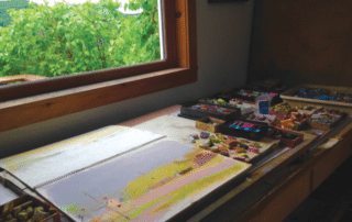 A pastel worktable in Kahn’s Vermont studio